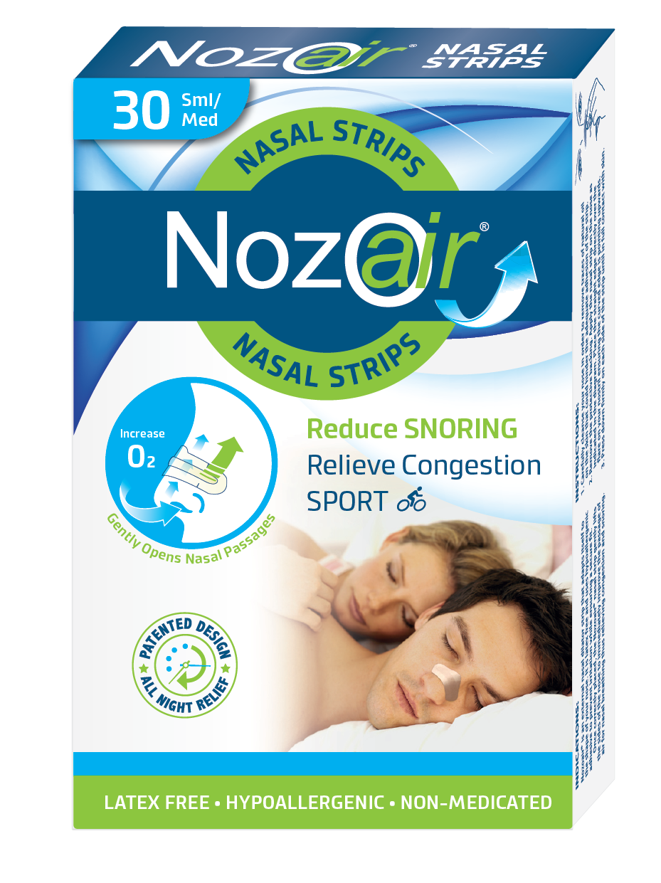 Box of Nozoair nasal strips, 30 pack size small / medium reduce snoring, relieve congestion.